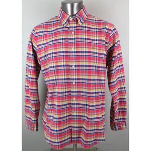 Mens Ralph Lauren Long Sleeve Button Front Shirt Flesh Pony Plaid Size XL Cotton